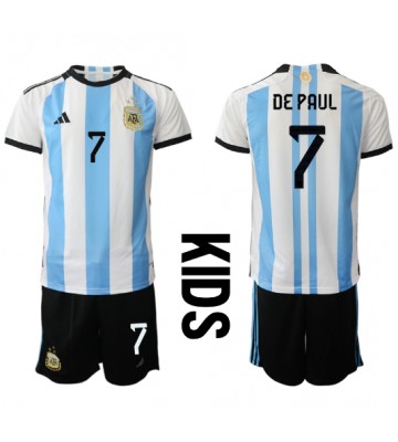 Argentyna Rodrigo de Paul #7 Koszulka Podstawowych Dziecięca MŚ 2022 Krótki Rękaw (+ Krótkie spodenki)